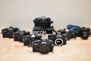 Seven Ricoh camera bodies, two XR7, three KR10, a KR10 Super and a KR-10X