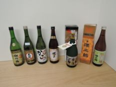 Six bottles of Sake Wine, Sawanotsura 18.5%, 720ml in card box, Sawanotsuru De Luxe, 14.5%, 720ml in