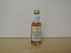 A miniature bottle of Macallan 10 Year Old Pure Highland Malt Scotch Whisky, distilled by Macallan-
