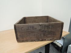 A vintage wooden Liebfraumilch Wine Box, to hold 12 bottles, 1933ER, missing lid