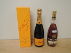 Two bottles of Alcohol, Veuve Clicquot Brut Champagne 750ml 12% vol in card box along with a