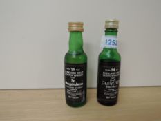 Two miniature bottles of Scotch Single Malt Whisky, Magdalene 15 Year old and The Glenlivet 14