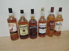 Six bottles of Blended Whisky, Famous Grouse, Teachers Highland Cream, Whyte & Mackay, The Real