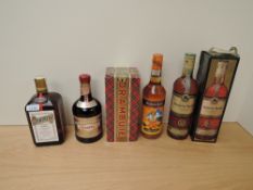 Four bottles of Alcohol, Drambuie 40% vol 75cl in card box, Orange Bliss 35% vol 700ml, Mandarine