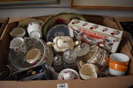 A selection of assorted tableware including a Jasper ware plate, small Sadler teapot and a