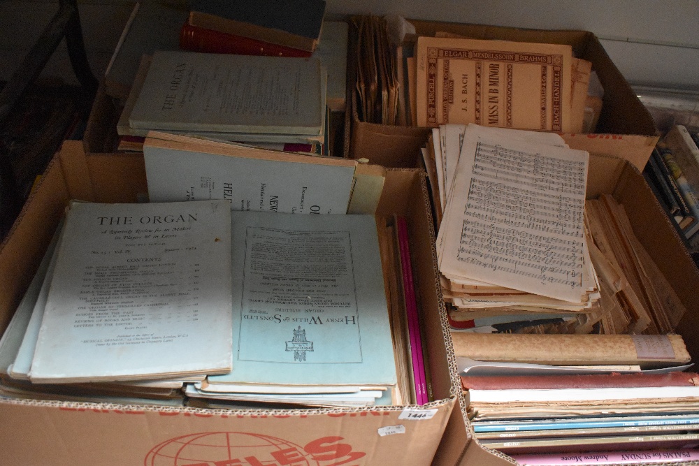 Four cartons of ecclesiastical music and music books to include a substantial amount of The Organ