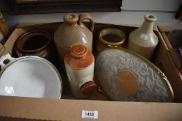 A Copeland Spode 'Italian' tureen, a saltware flagon, bottle and two pots, a similar hot water