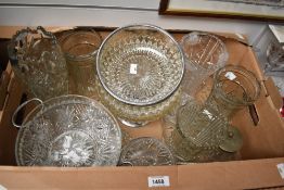 A collection of assorted cut and pressed glass ware including vases, bowls and candlesticks etc.