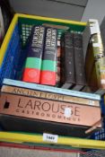 A carton of assorted books including Universe-The Definitive Visual Guide, Larousse Gastronomique