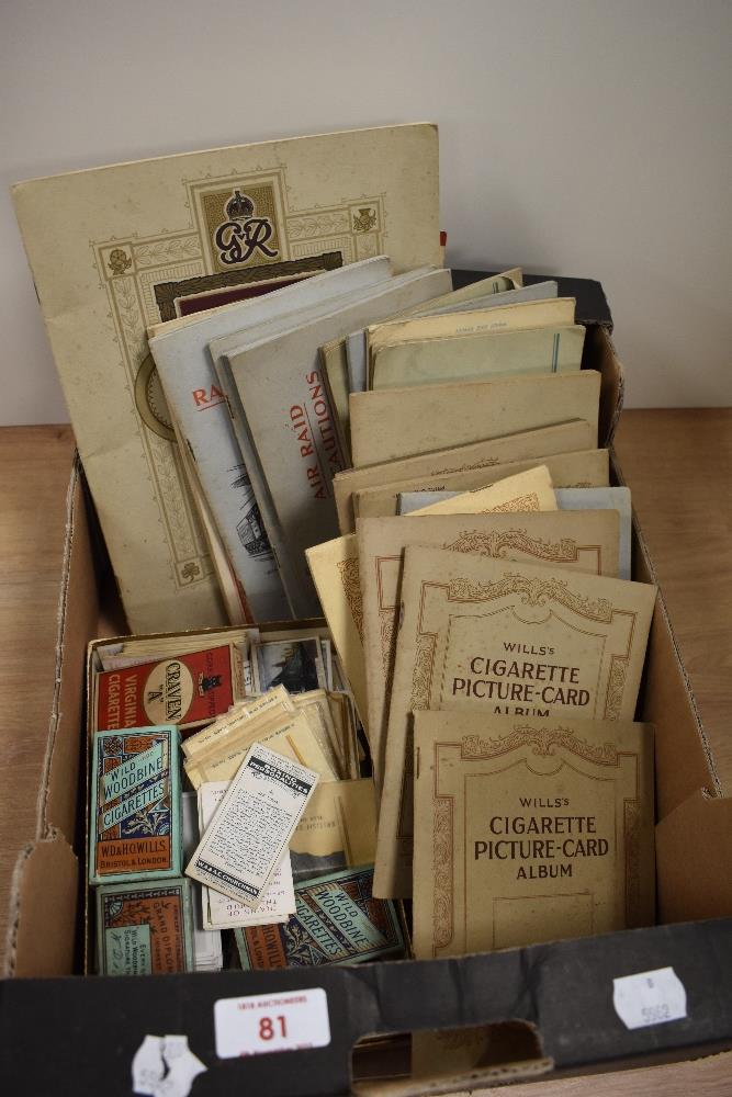 A box of Wills's and other vintage cigarette cards including Garden Hints and Railway Equipment