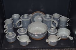 A quantity of Midwinter stoneware, including mugs, bowls, jugs, sugar basins and more, having blue