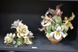 Two Capo-di-monte porcelain floral displays.