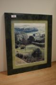 A framed photographic print of a garden or orchard