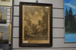 A 19th Century framed monochrome print entitled 'Evening', displayed within a Hogarth style frame