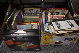 Two boxes of vintage annuals, by Eagle, model railway related magazines, and other reading material