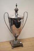 A Victorian silver plated samovar, having been converted to a trophy.