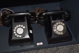Two vintage mid century rotary dial telephones, having been converted.