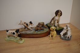 A Border Fine Arts animal group 'Terrier and Rabbit' modelled by Anne Wall c 1981, with mahogany