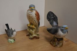 Three Beswick Pottery ornithological studies, to include; Kestrel, 2316, Cuckoo 2315, and Wag tail
