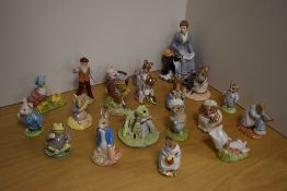 A collection of sixteen Beswick Pottery Beatrix Potter figures, to include Hunca Munca Sweeping, Mrs