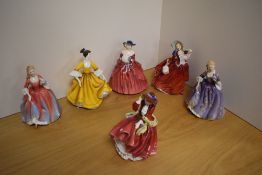 A group of six Royal Doulton bone china figurines, comprising 'Stephanie' HN2807, 'Top O' The