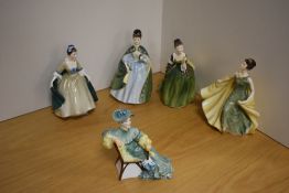 A group of five Royal Doulton bone china figurines, comprising 'Alexandra' HN2398, 'Premiere'