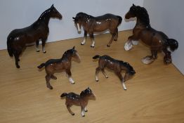 A group of six Beswick Pottery horse studies, comprising Large Hunter 1734, second version in