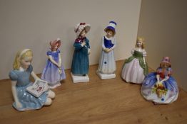 A group of Six Royal Doulton figurines, comprising Monica HN1467, Ivy HN1768, Alice HN2158, Penny