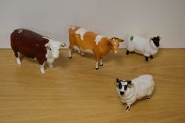 A group of four Beswick Pottery Farm Animal Studies, comprising 'Hereford Cow' 1360, designed by