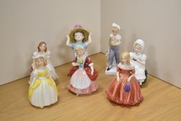 A group of six Royal Doulton bone china figures and figurines, comprising 'Tom' HN2864, slight