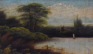 Artist Unknown (19th/20th Century), oil, Two idyllic landscape paintings depicting boats on lakes,