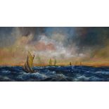 W.Baddeley (20th Century), oil on canvas, 'Sailing Ship Rough Weather', signed and dated '54 to