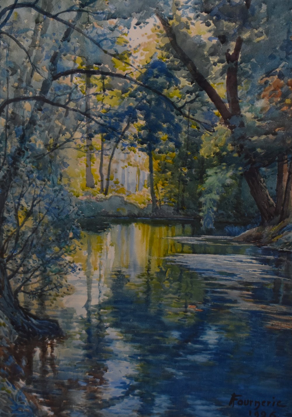 A. Fournerie (20th Century, French), watercolour, A sunlit woodland river, signed and dated 1926