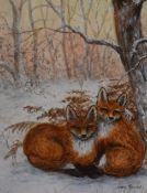 Joyce Percival (20th Century), acrylic, 'Young Foxes', signed to the lower right, framed, mounted,