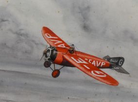 Howard Leigh (20th Century), watercolour, A biplane flying, signed to the lower right, framed,