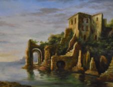 20th Century, Continental School, oil on canvas, An architectural ruin, possibly Posillipo, signed