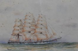 E.Harwood (20th Century), watercolour, A clipper boat at sea, signed and dated 1937 to the lower
