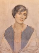 Joan Russell (20th Century), watercolour, A half portrait of a lady, signed and dated 1928 to the