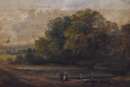 J.Thompson (19th Century), oil on canvas, Two countryside landscapes, one depicting figures beside a