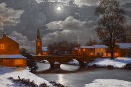 Howard Shingler (b.1953, British), oil on canvas, A winter landscape depicting a village under