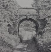 D.M Sykes (20th Century), pencil sketch, A stone arched bridge within overgrown setting, signed