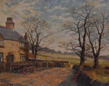John Archbould, (20th century), an oil painting, Brookbottom Cottage, signed and attributed verso,