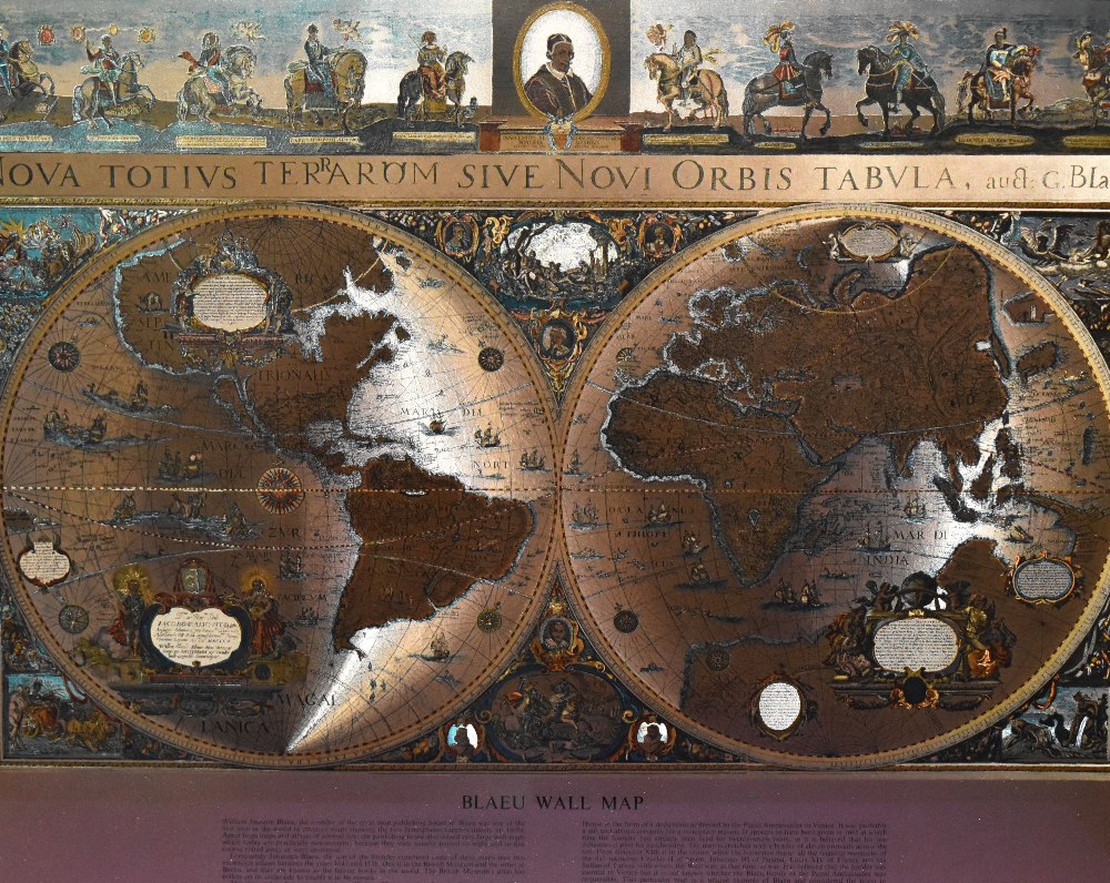 After Moses Pitt (c.1639-1697), print on gold foil, “A New Geographic and Hydrographic Depiction