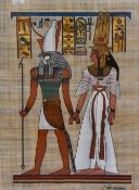 'MA' (20th Century), paintings on papyrus, Three Egyptian depictions comprising Queen Nefertari, the