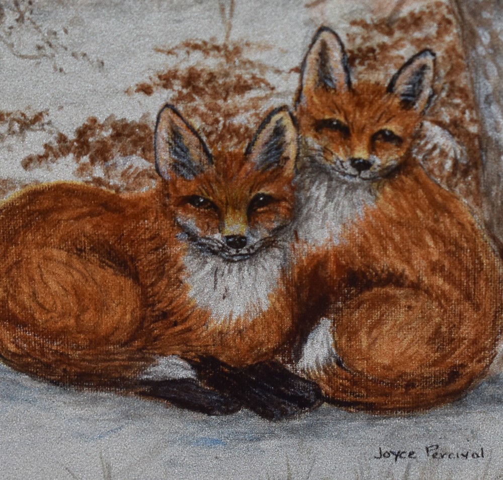 Joyce Percival (20th Century), acrylic, 'Young Foxes', signed to the lower right, framed, mounted, - Image 3 of 4