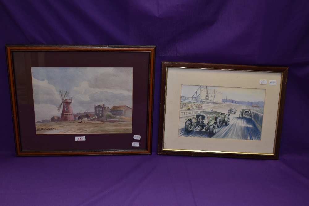 F.Burton (20th Century), watercolour, A windmill within a coastal landscape, signed to the lower - Image 2 of 7