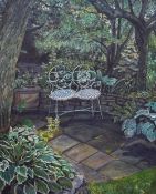 Artist Unknown (20th Century), oil on canvas, A still life garden scene depicting a Victorian