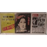 A lot of three canvas prints featuring Sex Pistols ( 2 ) and X-Ray Spex - all measuring 40cm x 50cm