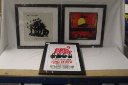 A mixed lot of wall art with The Stranglers 45cm x 45cm / Madness 45cm x 45 cm and an early Pink