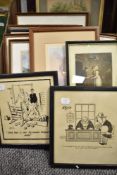 A framed and glazed Victorian print, taken from a book, a selection of prints and photographs of